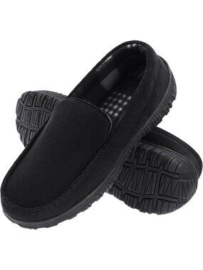 Lulex Size 9 Moccasins Mens Memory Foam Loafers Indoor Outdoor Slippers Black